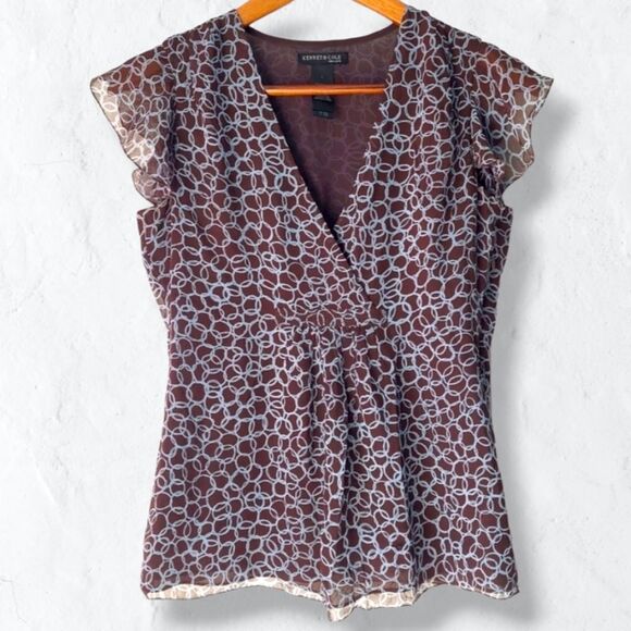 Kenneth Cole 100% Silk Chain Crossover V-Neck Blouse w/ Butterfly Sleeves Sz 2 - Picture 1 of 9